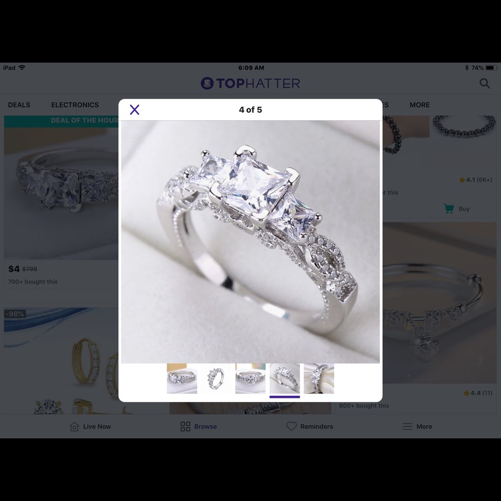 .925 Sterling Silver Sapphire Stones Engagement - Picture 3 of 5